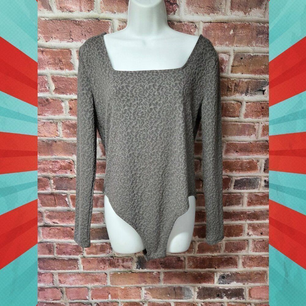 A New Day Long Sleeve Bodysuit | Women’s XXL | Gray Square Neck Stretch Fit